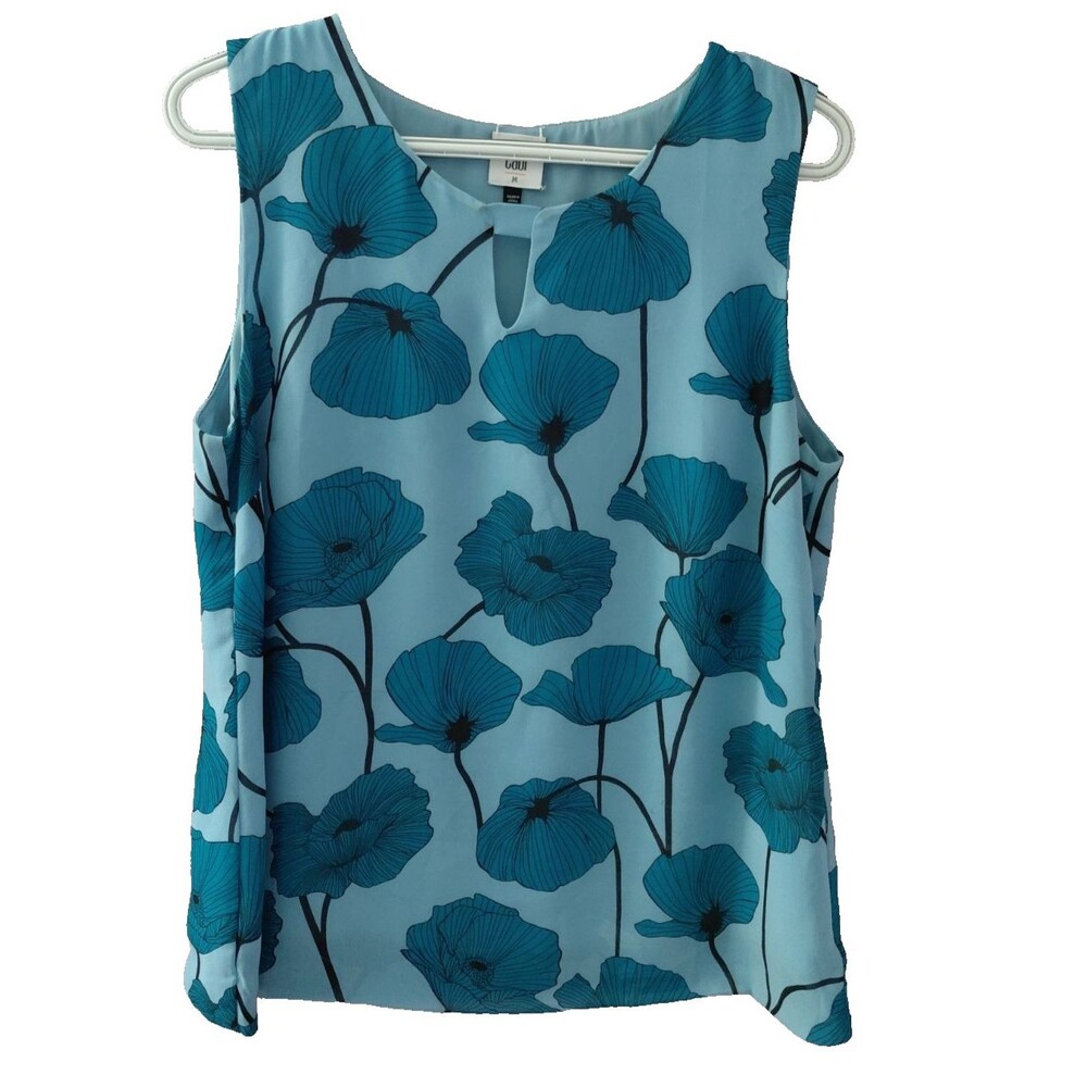 Cabi Teal Blue Poppy Floral Sleeveless Top style 3268 Size M